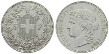 5 Franken 1907 B - Frauenkopf